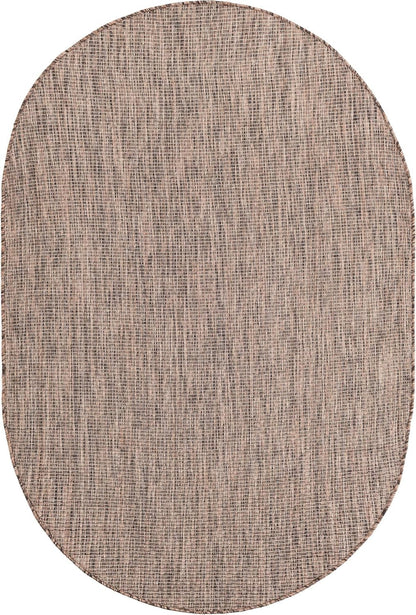 Unique Loom Outdoor Solid Collection Area Rug (4' 1" x 6' 1" Oval Light Brown/Ivory)