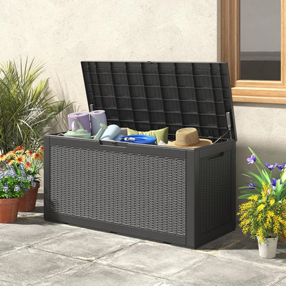 NUNU LAB 102 Gallon Large Waterproof Resin Deck Box, Lockable Outdoor Storage Box with Gas Lift, Patio Cushions, Garden Tools, Pool Supplies, Indoor Outdoor Storage Container, Black
