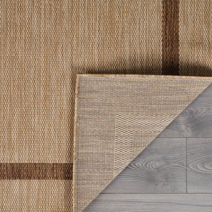 Bordered Outdoor Rug 10x14 Washable Outside Carpet for Indoor Patio Porch Waterproof Easy Cleaning Non Shedding Area Rugs Jute Beige - Nut Brown 10 x 14