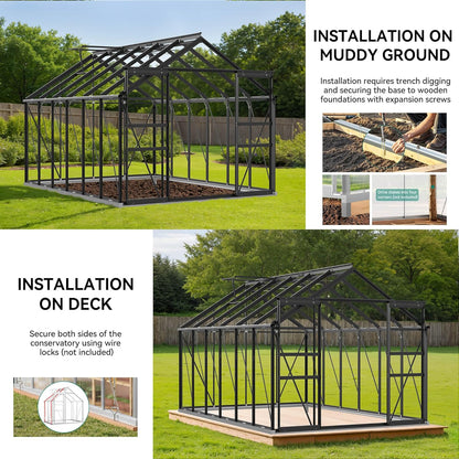 YITAHOME 10x8FT Polycarbonate Greenhouse Large Heavy Duty Green Houses Outdoor Aluminum Greenhouses with Sliding Doors Vent Window Walk-in Greenhouse for Garden Backyard, Black
