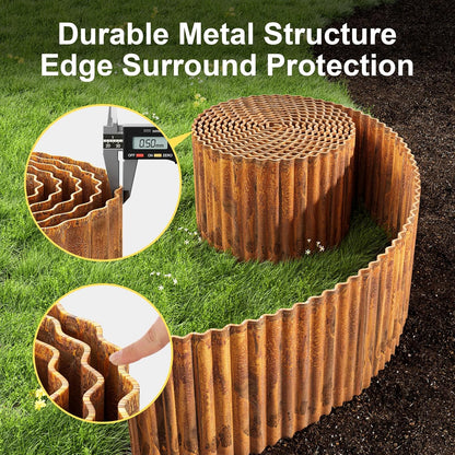 Land Guard Corrugated Garden Edging Border, 6"×25' Landscape Paver Edging, Tall Landscape Edging, Fence for Garden, Flower Bed, Lawn and Landscape Edging (Rusty)
