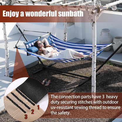 TegerDeger Anti-flip 12FT Hammock Large Hammock 450LB Capacity with Iron Spreader Bar & Nylon Rope for Outside, Patio, Garden, Backyard, Beach - Blue Strips