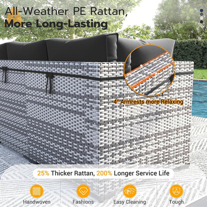 UDPATIO Patio Furniture Set with Fire Pit Table, 8 Piece Outdoor Sectional Modular Sofa, Wicker Outdoor Furniture Conversation Sets with Waterproof Cover for Backyard Deck(Grey/Black)