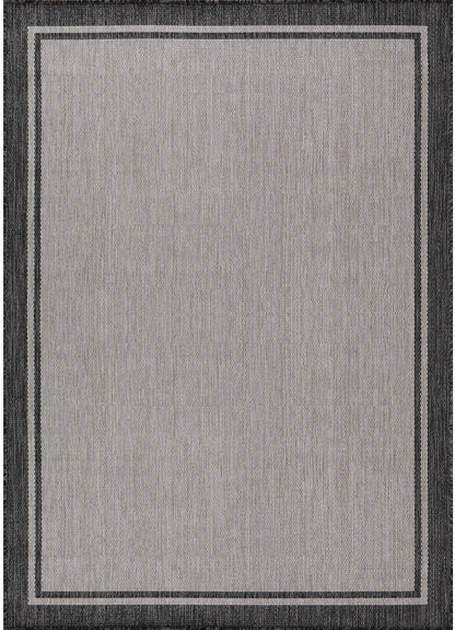 CAMILSON Indoor Outdoor Rug, 8x10 Bordered Gray Modern Area Rugs for Indoor and Outdoor Patios, Kitchen and Hallway Mats, Washable Porch Deck Outside Carpet (Bordered Grey, 8 x 10)