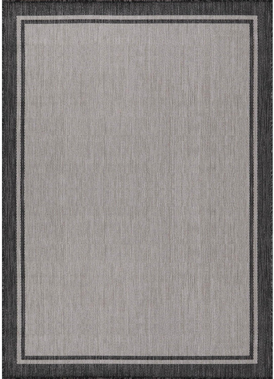 CAMILSON Indoor Outdoor Rug, 8x10 Bordered Gray Modern Area Rugs for Indoor and Outdoor Patios, Kitchen and Hallway Mats, Washable Porch Deck Outside Carpet (Bordered Grey, 8 x 10)