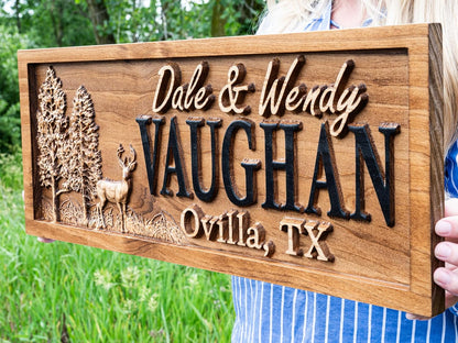 Outdoor Decor | Custom Wood Sign | Deer Hunting Gifts | Cabin Decor | Tree Wood 3D Family Name Sign | Last Name | Camper Decor | Camping Sign | Nature Sign | Outdoor Hunting