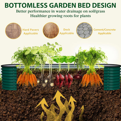 MUPATER Galvanized Raised Garden Bed 8x2x2ft, 9-in-1 Metal Raised Planter Box with Aluminum Support Rods Oval for Outdoor Vegetable Flower, Backyard and Patio, Green