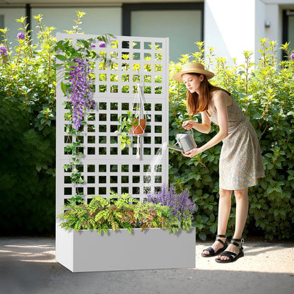 Metal Planter Box with Trellis, Heavy-Duty Raised Garden Bed for Climbing Plants, Drainage Hole, Outdoor Planter Box with Privacy Screen，35''L×16''W×71''H