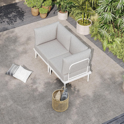 Sundale Outdoor 2 Pieces Metal Patio Furniture Set, Outdoor Sectional Sofa w/6 Inch Olefin Cushion, Modern Outdoor Conversation Sets