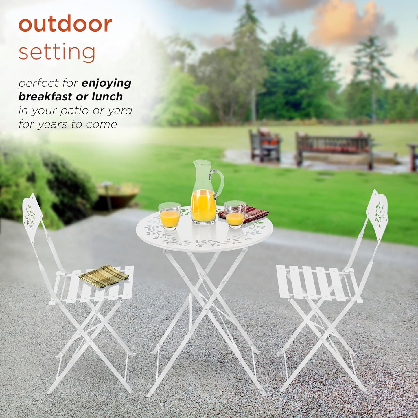Alpine Corporation Indoor/Outdoor 3-Piece Bistro Set Folding Table and Chairs Patio Seating, White