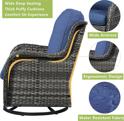 Outdoor Patio Swivel Rocker Chairs - Wicker Rattan Patio Swivel Rocking Chairs Set of 2 with High Back,Deep Seating and Comfort Cushions for Deck Porch Garden,Mixed Grey/Blue