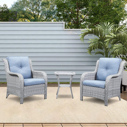 Patio Tables Wicker Side Table - Rattan Coffee Table with Glass Top End Tables for Outdoor Outside Patio Porch Square Light Grey