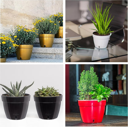 Santino ASTI 7.9 Inch Self Watering Planters Shade/White (Set of 3) for Indoor Plants - Premium Quality Modern Plastic Pot w/Water Level Indicator for All House Plants, African Violets and Dahlias
