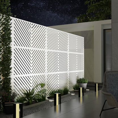 Metal Privacy Screen Outdoor 72" H×47" W,Freestanding Decorative Privacy Screen for Balcony Yard&Garden, Privacy Fence-White&Arrow