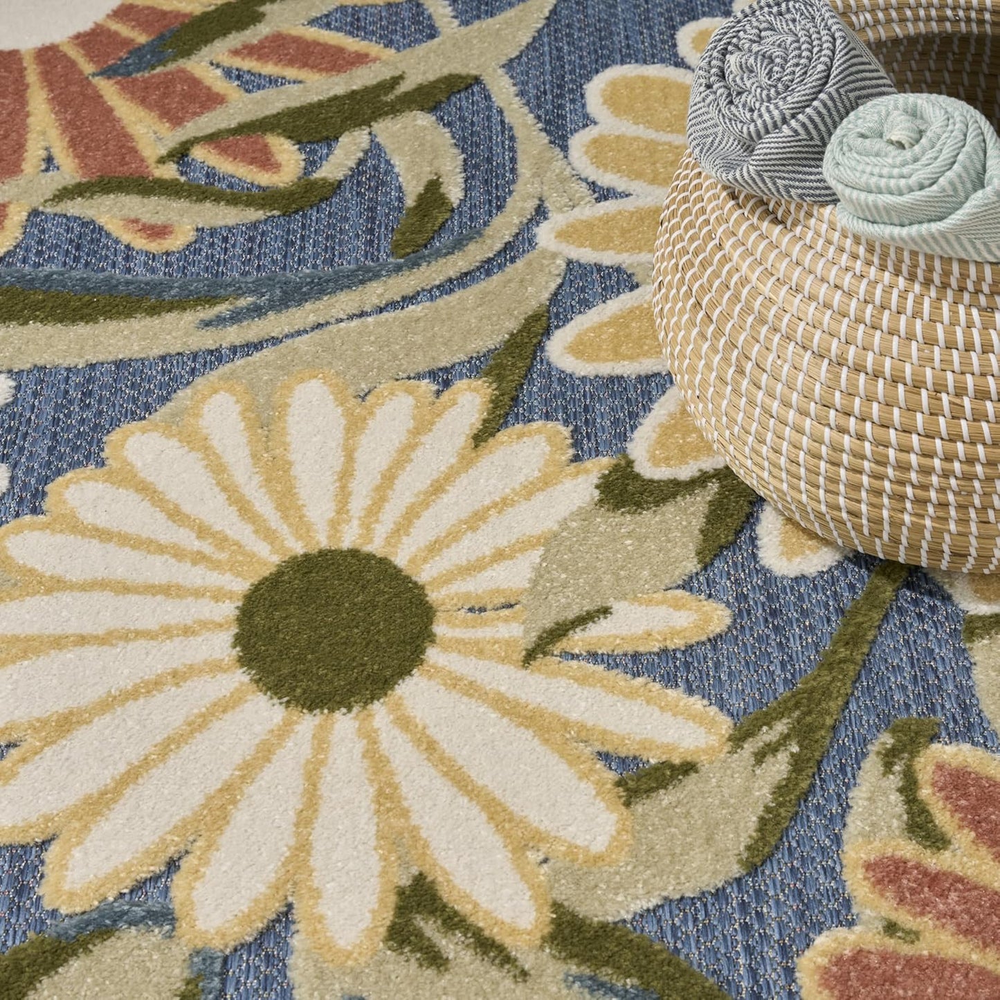 Nourison Aloha Blue Sage 7'10" x 10'6" Area Rug - Easy Clean, Non Shedding, Bed Room, Living Room, Dining Room, Kitchen (8' x 11')