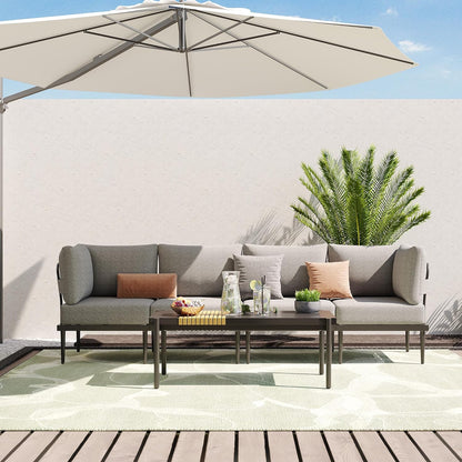 Sundale Outdoor 5 Pieces Metal Patio Furniture Set, Outdoor Sectional Sofa w/6 Inch Olefin Cushion and Coffee Table, Modern Outdoor Conversation Sets
