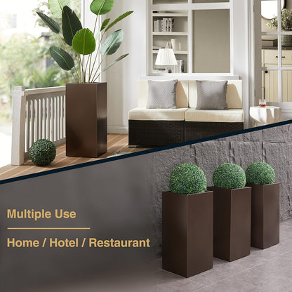 Metallic Heavy Tall Outdoor/Indoor Planter Box 14Lx14Wx30H Inches, Rectangular Tall Planter, Large Flowerpot, ‎25 Pounds, Espresso, No Assembly Required 1 Pack