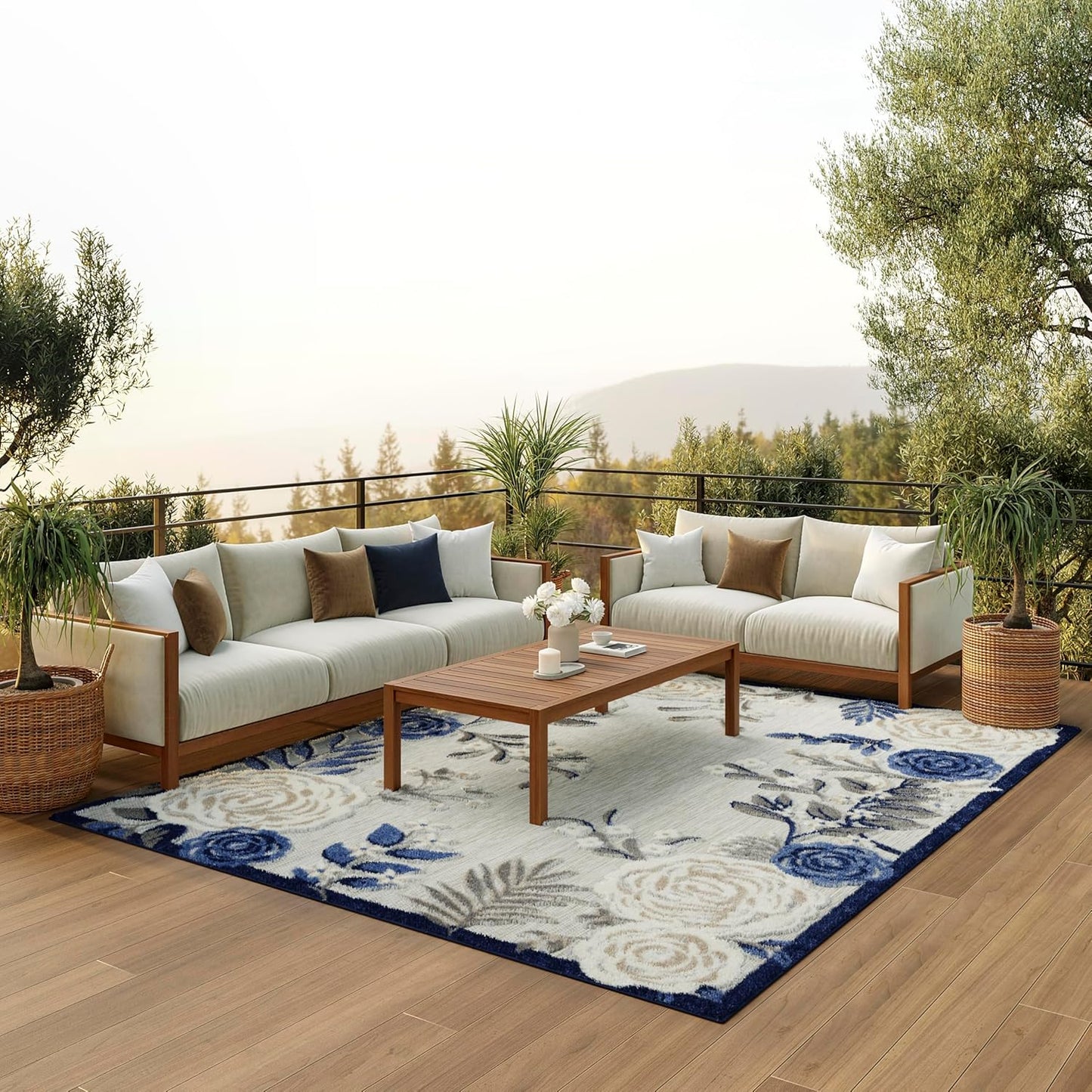 Nourison Home Aloha Indoor/Outdoor Blue/Grey 7'10" x 10'6" AreaRug, EasyCleaning, Non Shedding, Bed Room, Living Room, Dining Room, Kitchen (8x11)