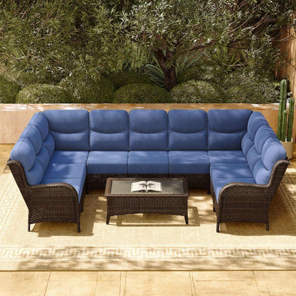 HILLGA Luxury Patio Furniture Set with 6-inch Thick Cushion, Outdoor Sectional Sofa and Coffee Table, 2PCS Wicker Conversation Set for Deck Yard and Poolside, Blue (V2)