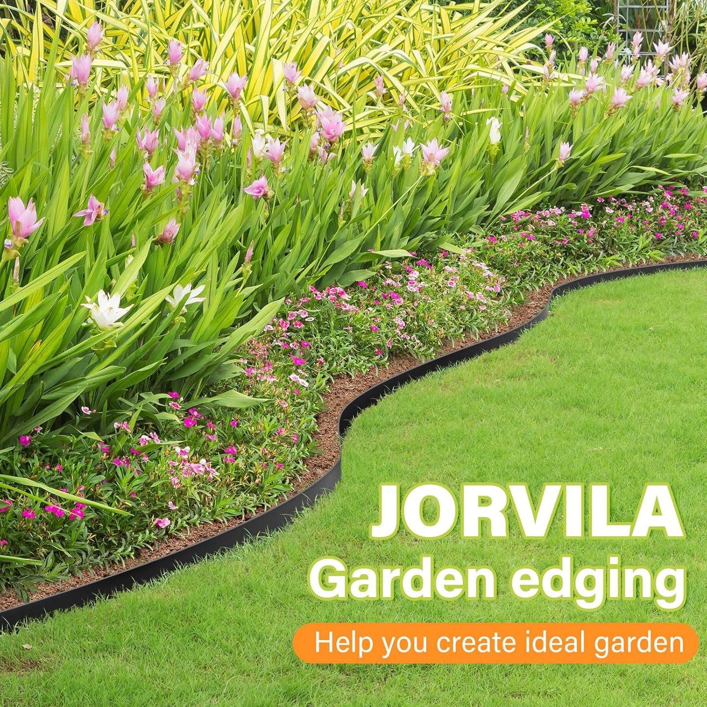 Landscape Edging, 1.5" x 80' Plastic Garden Edging with 100 Pcs Metal Spikes, Flexible Garden Border for Lawn, Landscaping, Flower Beds