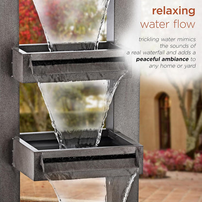 Alpine Corporation CPS182 Outdoor Metal Multitiered Waterfall Floor Fountain Industrial Style Water Feature for Garden, Patio, Yard, Backyard, Relaxing Water Flow, and Serene Landscaping, Gray