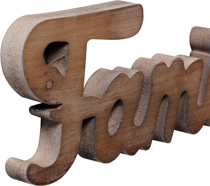 Farmhouse Family Sign for Shelf 15 inches, Wall Hanging Rustic Distressed Wooden Family Signs for Home Decor, Handmade Christmas Signs Fireplace Mantel Decor for Living Room Tabletop