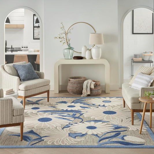 Nourison Home Aloha 108x144 Contemporary Fabric Rug in Blue/Gray Finish