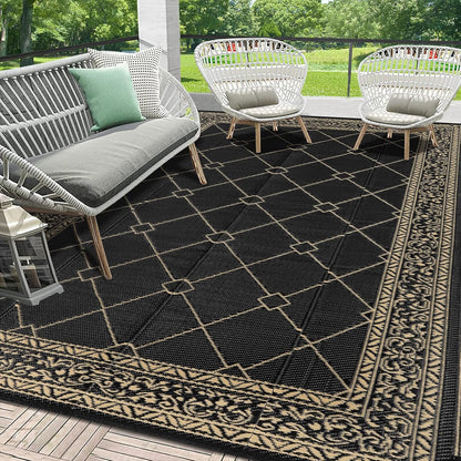 HEBE Outdoor Rug Waterproof 9x12, Reversible Plastic Straw Rug RV Camping Rug, Indoor Outdoor Patio Mat Clearance, Outside Carpet for Porch,Deck,Camper,Balcony,Backyard,Picnic