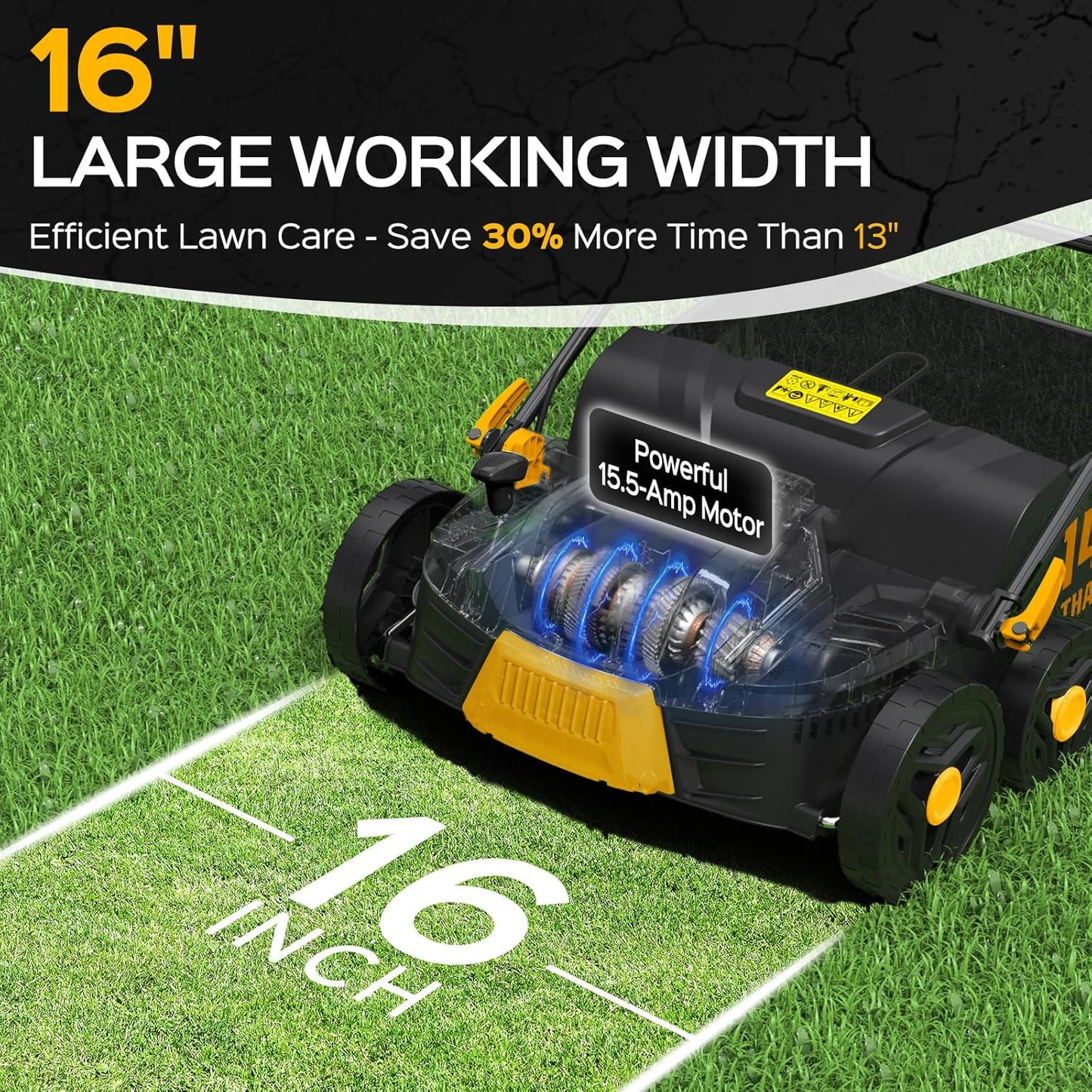 16-Inch 15.5 Amp 2-in-1 Electric Dethatcher and Scarifier, Lawn Dethatcher Rake with 14.5-Gallon Removable Thatch Bag, 5-Position Adiustment, Quick-Fold, Keeps Lawn Healthy - Yellow