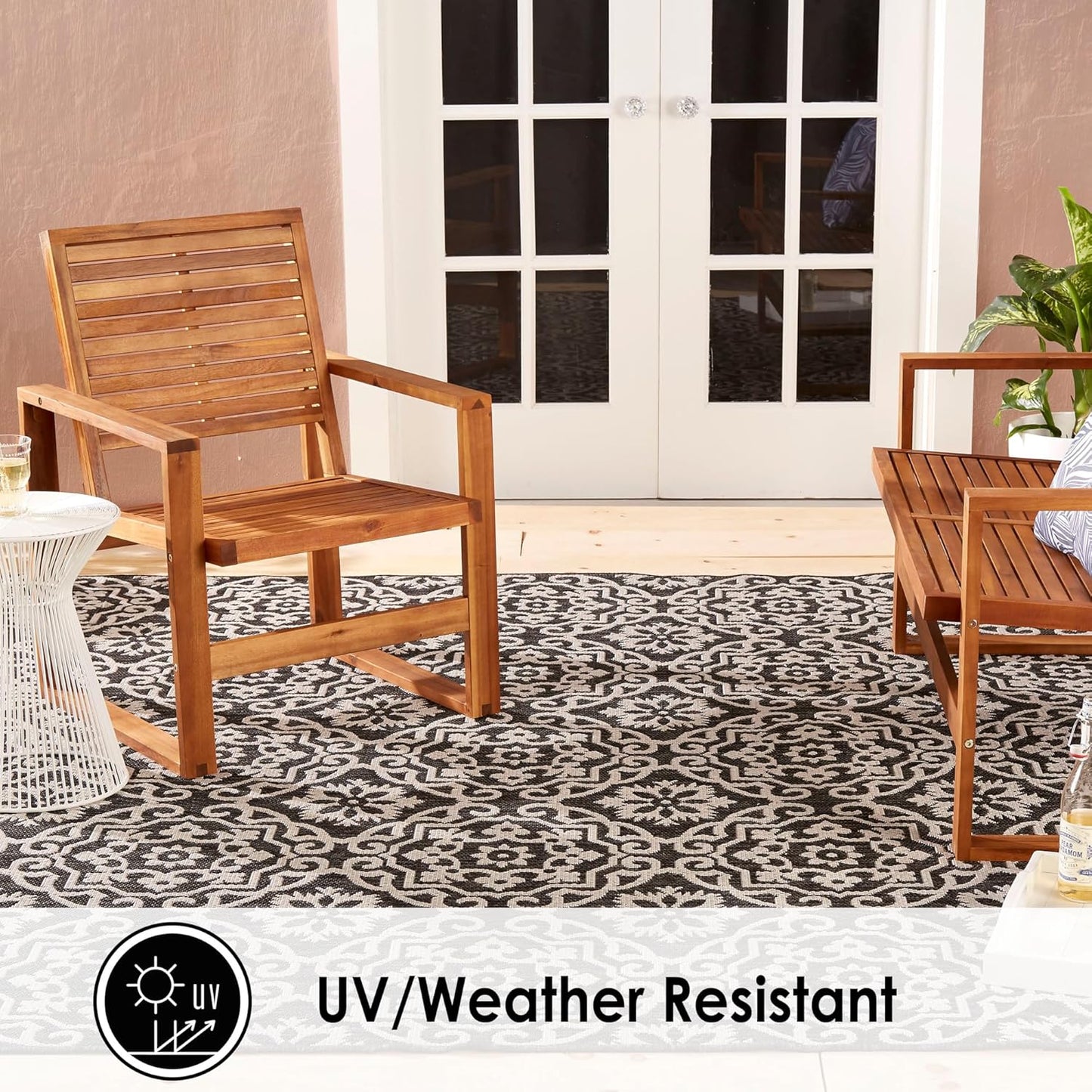 Nicole Miller New York Patio Country Julia Transitional Geometric Indoor/Outdoor Area Rug, Black/Grey, 6'6"x9'2"