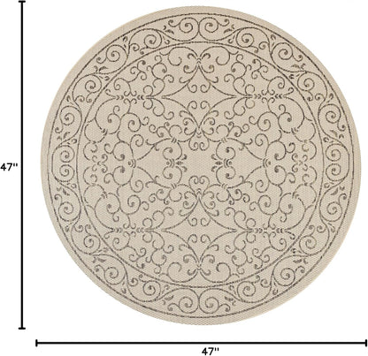 JONATHAN Y SMB106A-4R Charleston Vintage Filigree Textured Weave Beige/Brown 4' Round Indoor/Outdoor Area Rug, Pet Friendly, Non-Shedding, Stain Resistant, Easy-Cleaning for Backyard, Patio, Porch