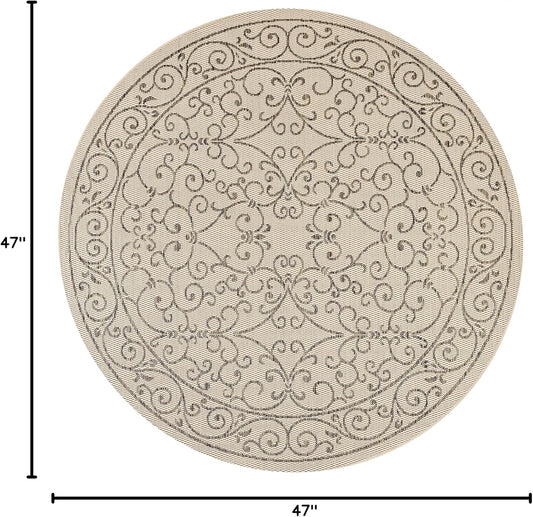 JONATHAN Y SMB106A-4R Charleston Vintage Filigree Textured Weave Beige/Brown 4' Round Indoor/Outdoor Area Rug, Pet Friendly, Non-Shedding, Stain Resistant, Easy-Cleaning for Backyard, Patio, Porch