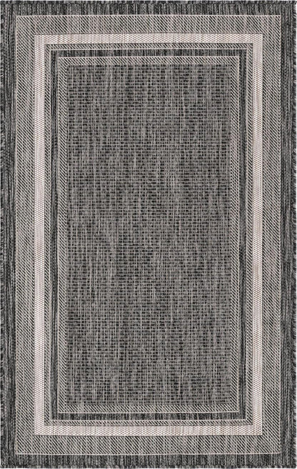 Unique Loom Outdoor Border Collection Area Rug - Soft Border (3' 3" x 5' 3" Rectangle, Black/ Ivory)