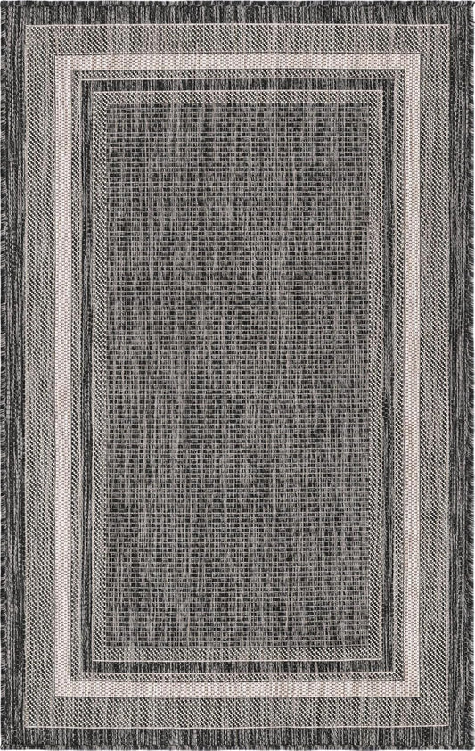 Unique Loom Outdoor Border Collection Area Rug - Soft Border (3' 3" x 5' 3" Rectangle, Black/ Ivory)