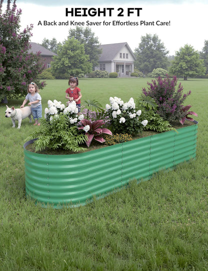 8x2x2ft 2-Pack Raised Garden Bed - Galvanized Steel Outdoor Planter Box for Vegetables, Flowers & Herbs - Durable Rust-Resistant Garden Box, Easy Assembly Raised Beds for Gardening,Green