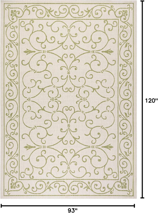 JONATHAN Y SMB106I-8 Charleston Vintage Filigree Textured Weave Indoor Outdoor Area Rug, Bohemian Coastal Traditional Easy Cleaning,Bedroom,Kitchen,Backyard,Patio,Non Shedding, 8 X 10, Cream/Green