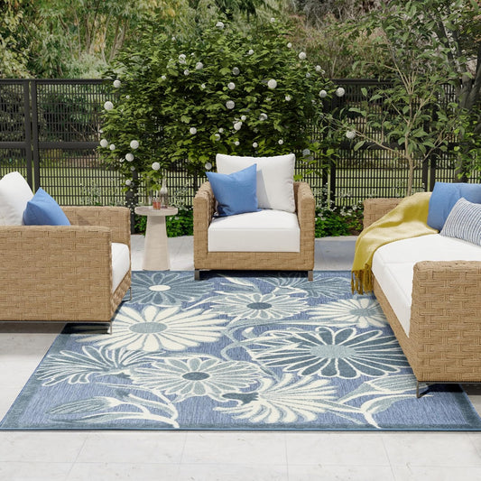 Nourison Aloha Blue 9' x 12' Area Rug - Easy Clean, Non Shedding, Bed Room, Living Room, Dining Room, Kitchen (9' x 12')