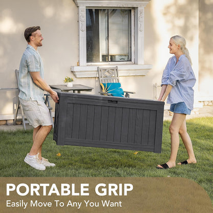 Devoko 120 Gallon Deck Box Resin Outdoor Storage Box Waterproof for Patio, Large Outdoor Storage Bench Lockable for Outside (Grey)