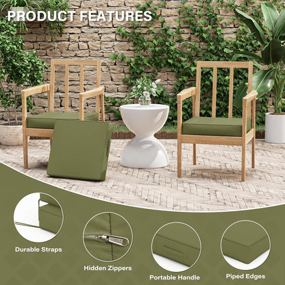 Patio Chair Cushions 17 X 16 X 3 Inch Waterproof Outdoor Seat Cushions for Patio Furniture, Outdoor Sofa Couch Pads with Ties & Handle, Set of 2, Light Green