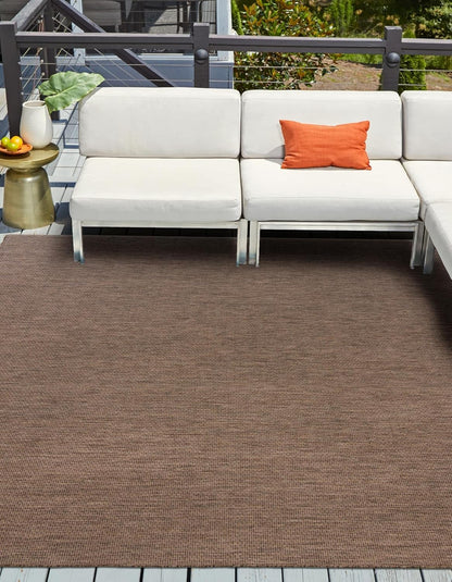 Unique Loom Collection Casual Transitional Solid Heathered Indoor/Outdoor Flatweave Area Rug (13' Square, Light Brown/Ivory)