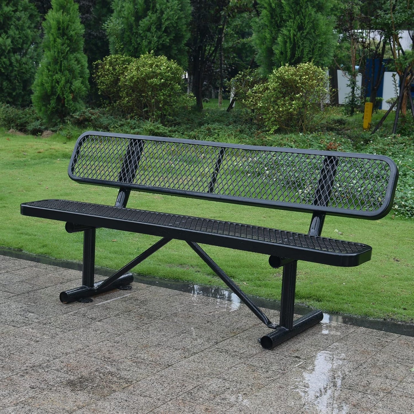 4FT Outdoor Steel Bench with Backrest - Heavy Duty Metal Park Bench, Coated Outdoor Furniture Patio Bench with Back, Commercial Benches for Garden, Porch, Shopping Malls, Stores,Decks and Park