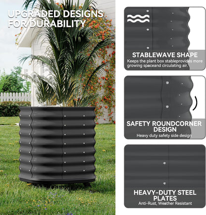 24x24x28in Galvanized Raised Garden Bed with Wheels & Water Reservoir – Durable Outdoor Planter Box, Elevated Raised Beds for Gardening, Portable Garden Box for Indoor/Outdoor Plants, Gray