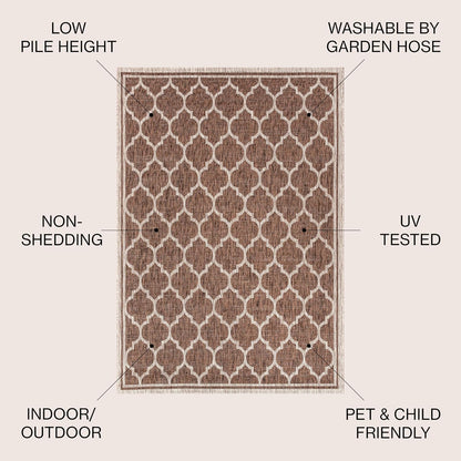 Eyely BMS109B-4SQ Santa Monica Trebol Moroccan Trellis Textured Weave, Pet Friendly, Non-Shedding, Stain Resistant, Easy-Cleaning, Espresso/Taupe, 4' Square, Indoor/Outdoor, Area Rug