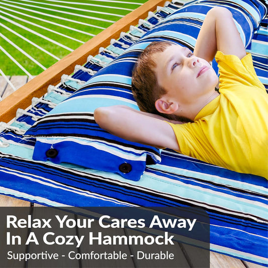 Sunnydaze Quilted Outdoor Hammock with Spreader Bars - Heavy-Duty 450-Pound Capacity Double Hammock for Outside - Catalina Beach