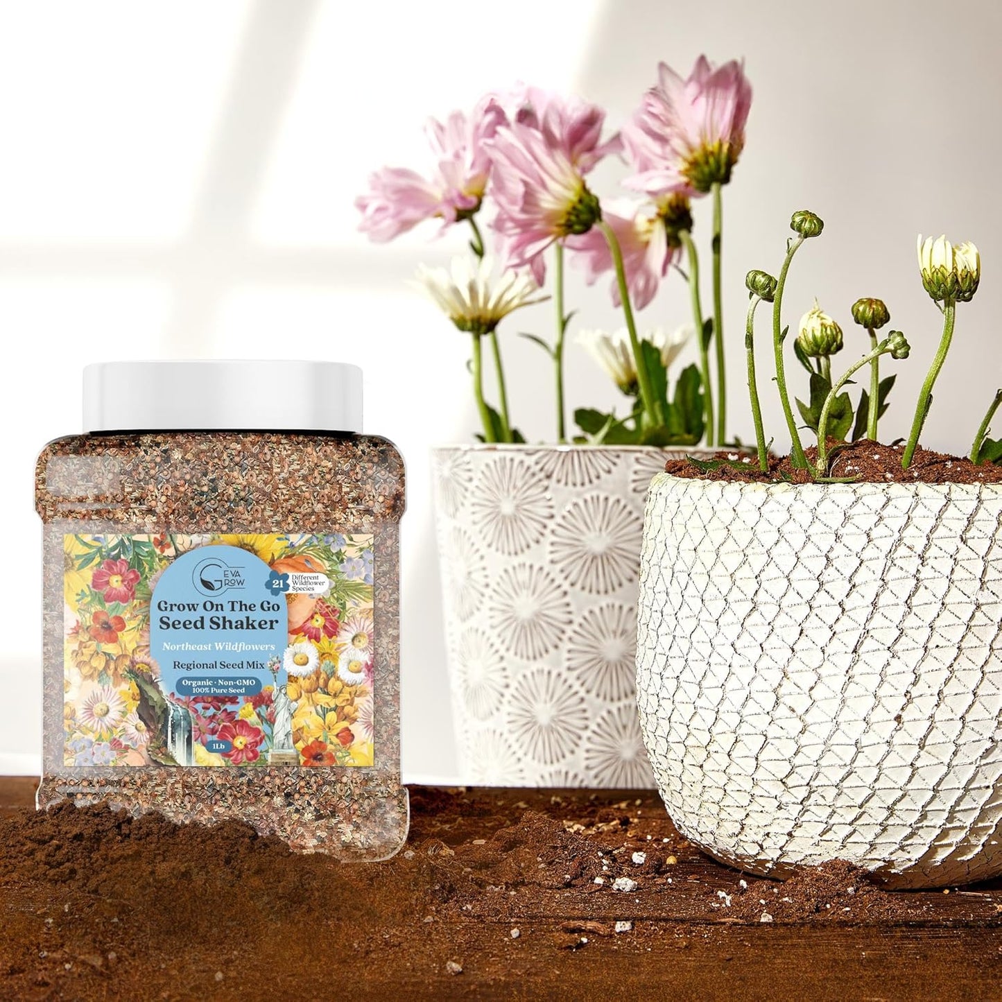 Regional Wildflower - Northeast USA Wildflowers - 100% Pure Seed - Organic, Non-GMO - 21 Wildflower Variety Seeds of Annual & Perennial, 1 LB Tub