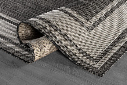 Beverly Rug Outdoor Rug 8x10 Modern Bordered Area Rugs for Indoor and Outdoor Patio Deck Porch Garden Waterproof Weather Sun Resistant Washable Outside Carpet (8 x 10 Dark Gray)