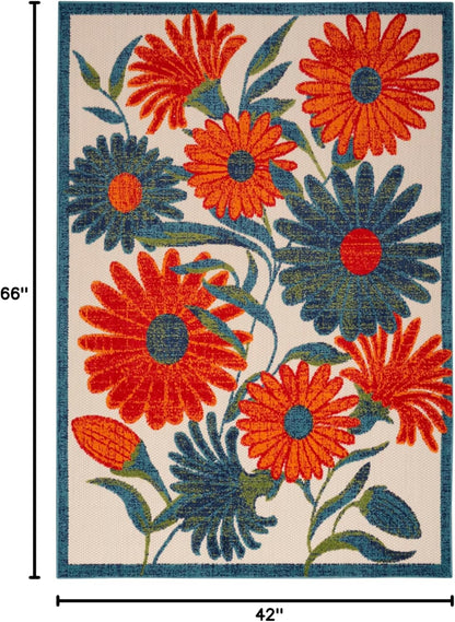 Nourison Aloha 4' x 6' Ivory Multicolor Fabric Outdoor Area Rug (4' x 6')