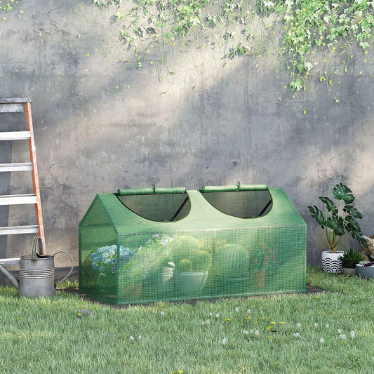 Outsunny 4' x 2' x 2' Portable Mini Greenhouse, Small Green House with PE Cover, Roll-up Zippered Windows for Indoor, Outdoor Garden, Green