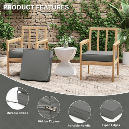 Patio Chair Cushions 19 X 19 X 4 Inch Waterproof Outdoor Seat Cushions for Patio Furniture, Outdoor Sofa Couch Pads with Ties & Handle, Set of 2, Light Grey