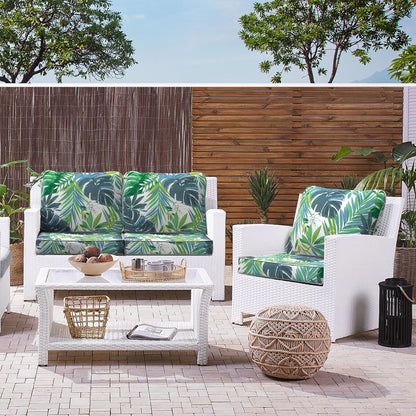 LVTXIII Outdoor Deep Seat Cushion Patio Seat and Back Cushion Set Seasonal Chair Cushion with Removable Cover and Adjustable Buckle for Home and Garden, 24"x24"x4", Islamorada Blue Green